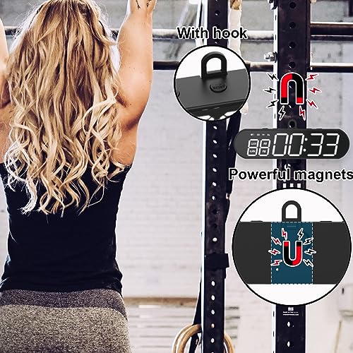 Portable Gym Timer, USB Rechargeable Magnet Workout Clock Large Dispaly Interval Timer Stopwatch with Buzzer, HIIT Tabata Boxing Timer for Home Exercise