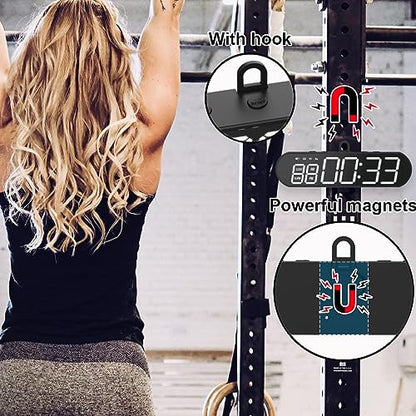 Portable Gym Timer, USB Rechargeable Magnet Workout Clock Large Dispaly Interval Timer Stopwatch with Buzzer, HIIT Tabata Boxing Timer for Home Exercise