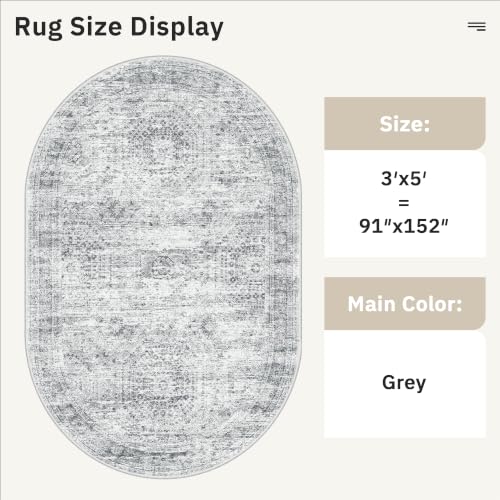 Soalmost Small Oval 3x5 Rug for Entryway Kitchen, Washable Area Rugs, Grey - color: Grey, size: 3' x 5' (Oval)