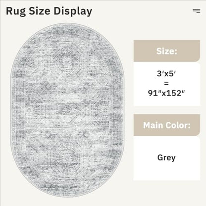 Soalmost Small Oval 3x5 Rug for Entryway Kitchen, Washable Area Rugs, Grey - color: Grey, size: 3' x 5' (Oval)