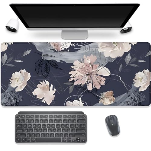 Watercolor Peony Desk Pad Mouse Pad,Floral Extended Large Gaming Mouse Mat with Stitched Edges,Non-Slip Waterproof Rubber Base Mousepad for Office Work Home Desk Mat(27.5X11.8 in) - color: Watercolor Peony