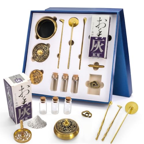 Noamus 12 Pcs Incense Burner Kit, Brass Powder Ash Making Set with Censer, Chinese Incense Art Mold Press Tool, Home Fragrance Holder in Gift Box for Relaxation, Meditation, Yoga, Aromatherapy