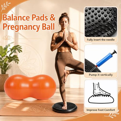 2 Pcs Peanut Ball and Wobble Cushion with Pump Set | Sensory Balance Disc Wiggle Seat for Adults, Flexible Seating for Exercise Physical, Child Training, Yoga - color: Black