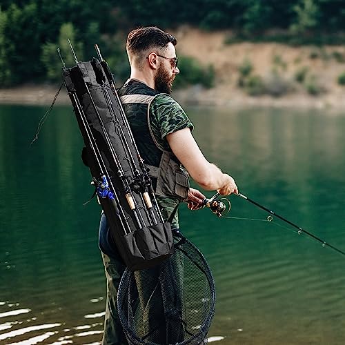 Fishing Rod Bag Fishing Rod Case, Durable Folding 900D Oxford Fabric Portable Large Capacity Waterproof, Fishing Gifts for Men Boys - color: Black