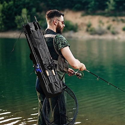 Fishing Rod Bag Fishing Rod Case, Durable Folding 900D Oxford Fabric Portable Large Capacity Waterproof, Fishing Gifts for Men Boys - color: Black