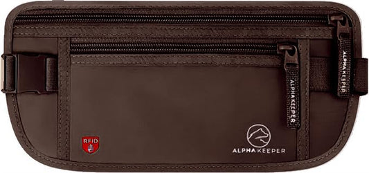 Alpha Keeper Money Belt for Travel Hidden Under Clothes – RFID Blocking Passport Holder & Slim Waist Wallet Pouch for Women & Men, Anti-Theft Travel Accessories - color: Brown