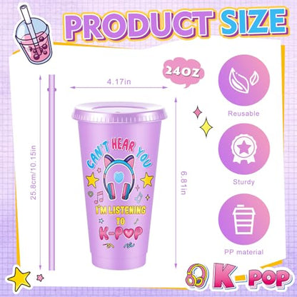 Chuangdi 12 Pcs Kpop Theme Party Supplies 24 oz Reusable Plastic Tumbler with Lid and Straw, K Pop Cups Bulk for Women Kpop Birthday Decorations Popular Singer Party Favors, Korean Music Lover Gifts - style: Kpop