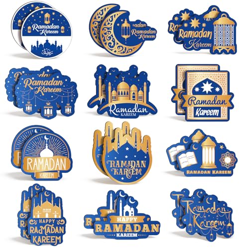 36 Pcs Ramadan Gift Fridge Magnets Eid Mubarak Gift Islamic Home Decor Muslim Gifts for Office Kitchen Party(Blue and Gold) - style: Blue and Gold