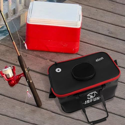 Collapsible EVA Fishing Bucket With Mesh Cover, Portable Live Fish Box For Sea Fishing Camping Hiking, Foldable Bait Holder With Adjustable Shoulder Strap, Black(40cm) - size: 40cm