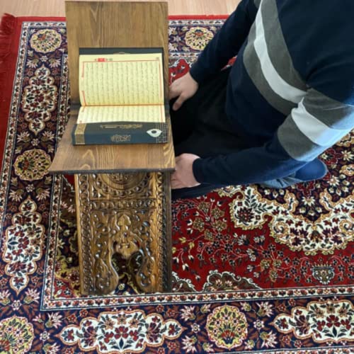 Luxury Big Size Carved Wooden Quran Holder | Islamic Book Stand, Rihal | Adjustable Koran Lectern for Floor | Reading Stand