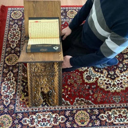 Luxury Big Size Carved Wooden Quran Holder | Islamic Book Stand, Rihal | Adjustable Koran Lectern for Floor | Reading Stand