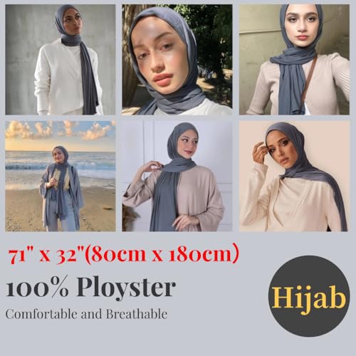 Harewom Muslim Hijab for Women Soft Stretch Headscarf Large Plain Turban Wrap Shawl Head Wrap for Everyday Wear - color: Dark Grey Hijab Headscarf