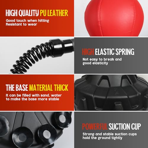 Speed Bar with Stable Base - MMA High Energy Spring - Reflex Bag Free Standing Boxing Bag with Adjustable Height & Durable Stress Relief Ball for Fitness Enthusiasts (red)