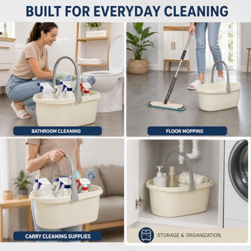 Compact Mop Bucket with Handle, Rectangular Cleaning Bucket and Caddy for Cleaning Supplies, 10L, White - color: White