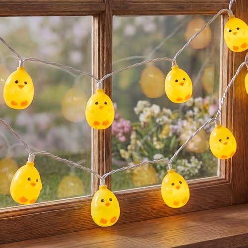 GOOTHY Easter Chicken String Lights Plug in, Indoor Outdoor Easter Decorations Lights with 10 LED Yellow Chicken Light, Hanging Spring Chick Lights for Party Garden Birthday Wedding Home Decor - color: Yellow Chick