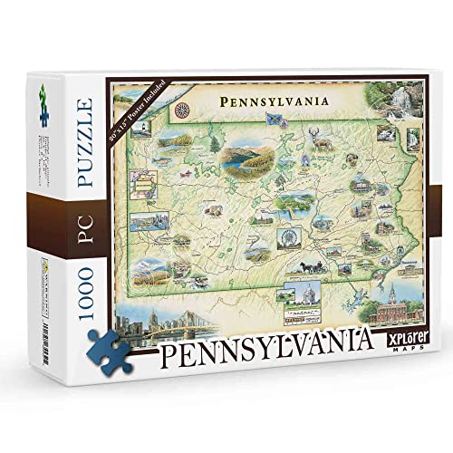 Pennsylvania State Map Cardboard Jigsaw Puzzle - 1000 Pieces, Hand-Illustrated - Educational, Family Activity - Includes Poster - 25.4 x 19.8 - color: Pennsylvania