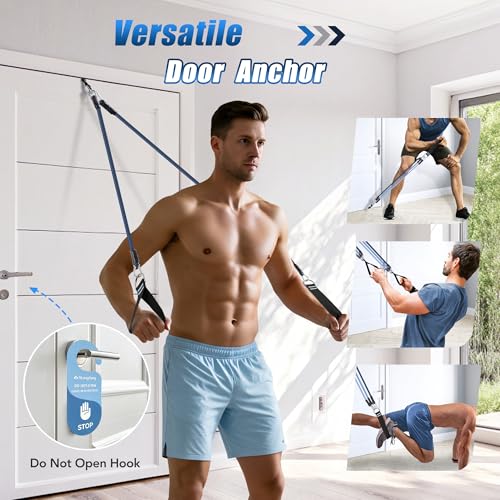Upgraded Pilates Bar Kit with Resistance Bands Natural Latex for Women & Men, Heavy-Duty Stainless Steel Multifunctional Yoga Pilates Stick for Home Gym Exercise Fitness Equipment Full-Body Workouts - color: Muted Blue