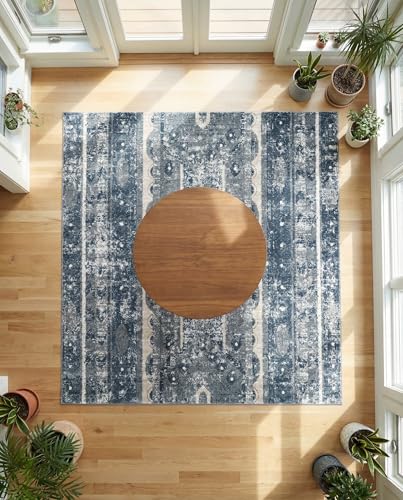 Rugs.com Oregon Collection Rug – 6 Ft Square Blue Low-Pile Rug Perfect for Living Rooms, Kitchens, Entryways - color: Blue 2, size: 6' x 6' (Square)
