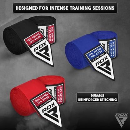 RDX Boxing Hand Wraps, Pack of 3 Pairs Bundle, 4.5 Meter Elasticated Inner Gloves, Muay Thai MMA Kickboxing Punching Martial Arts Strength Training Workout Combat Sports Home Gym Fitness Accessories