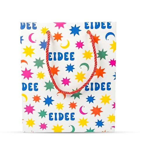 The Ramadan Edit Eidee Gift Bag – Eid Mubarak Gift Bag – Colorful Star & Moon Design Paper Gift Bag with Rope Handles – Eid Money & Treat Bag – 9.5" x 8" x 4" (Single Bag)