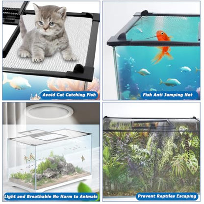 Magnetic Fish Tank Lid with Feeding Window, SEILETOO High Transparency Fish Tank Cover, Aquarium Lid Can be Cut to Any Size, Fish Anti Jumping Net