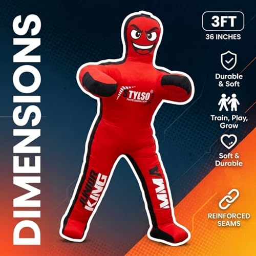 Unfilled Wrestling Dummy for Kids – Youth Grappling Dummy BJJ, MMA, Jiu Jitsu & Judo Training Partner – Durable Martial Arts Practice Buddy - color: Red, size: 3ft / 36"