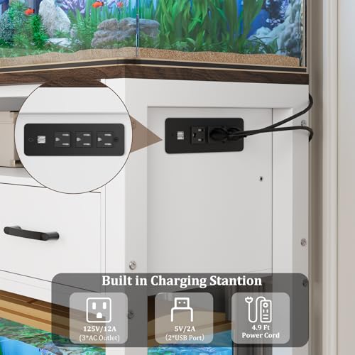 EOSVALO 20-29 Gallon Aquarium Stand with Stable Metal Frame & Power Outlet, Heavy-Duty Fish Tank Stand with Waterproof Mat, 550LBS Capacity Storage Cabinet, White+Brown