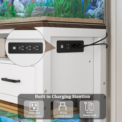 EOSVALO 20-29 Gallon Aquarium Stand with Stable Metal Frame & Power Outlet, Heavy-Duty Fish Tank Stand with Waterproof Mat, 550LBS Capacity Storage Cabinet, White+Brown
