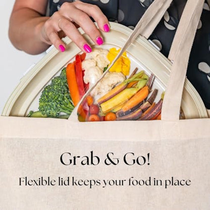 Crudités | Portable Snack Tray | Square 2-Pack | Cream White | Reversible Stretch Lid Food Containers | BPA-Free, Freezer & Dishwasher Safe | Meal-Prep, Charcuterie, Salads, Picnic, Travel - size: Square, 2 Pack