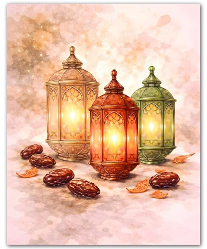 ZUKIY Islamic Wall Art - Lanterns and Dates - Muslim Wall Decor for Living Room - Islamic Home Decor - 8x10 Unframed Poster - color: Lanterns and Dates