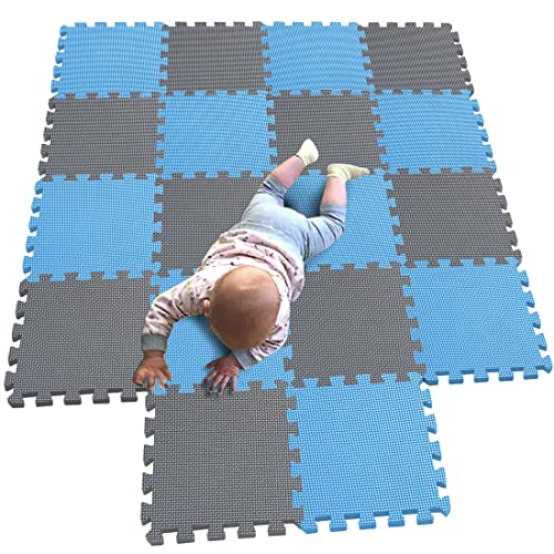 MQIAOHAM® 18 Pieces Puzzle Play Mats, Soft Baby Play Mat, Kids Interlocking Foam Floor Tiles, Toddlers Carpet Playmats G301018-107112 - color: Blue Grey