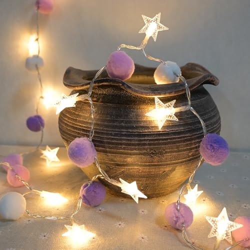 ChiRee Star String Lights with Purple Pom Poms - color: Purple-Star