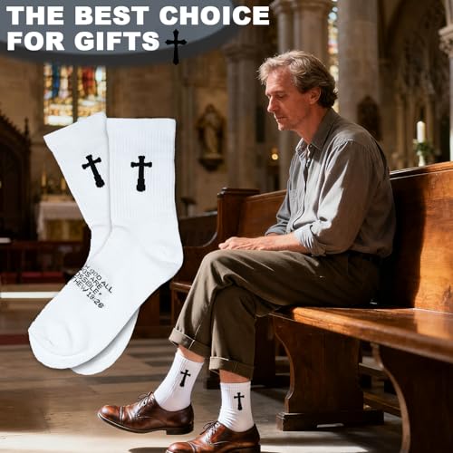 3 Pairs Christian socks Prayer socks Birthday Gifts for Dad,Men Husband Grandp Fathers Day Christmas - color: Matthew 19:26 - White