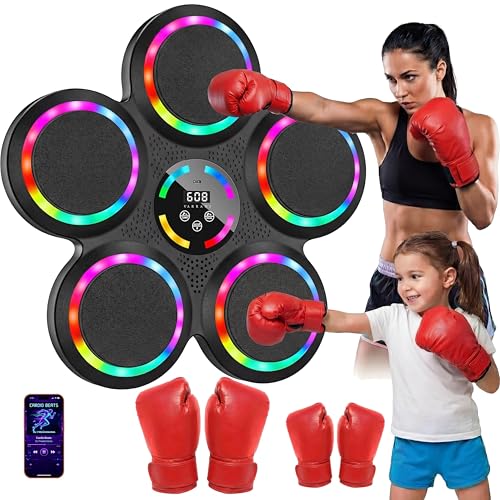 2026 Music Boxing Machine, Smart Bluetooth Interactive Punching Trainer with Boxing Gloves, Large Size Wall Mounted Electronic Boxing Target for Adult Kids, for Home,Office and Gym