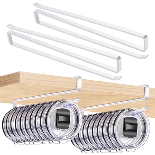 4Pack Tumbler Lid Organizer for Corner Cabinets, Holds 48 Lids (White) | Cup Lid Holder, No Adhesive or Drilling, Rust-Resistant Carbon Steel, Fits Openings 0.39 in or Larger, Not for Straw Lids - color: White, size: 4Pack
