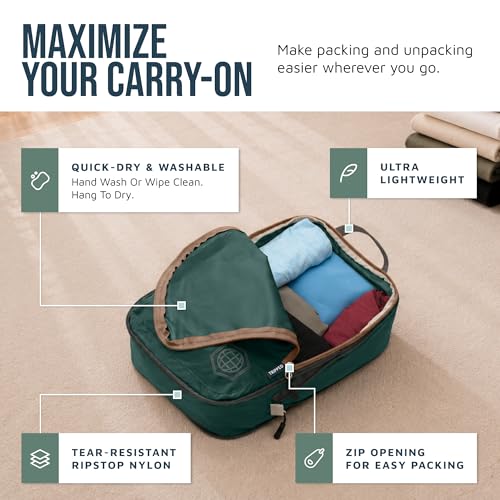 TRIPPED Travel Gear Compression Packing Cubes for Carry-On Travel 6-Pack - color: Sequoia (Green and Brown), size: 6 Piece