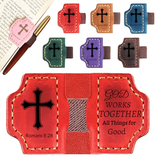 Personalized Leather Bookmark with Pen Holder - Magnetic Bible Verse Design, Christian Book Lovers Reading Accessory, for Book Lovers Men Women (Red, Romans 8:28) - color: Red, size: Romans 8:28