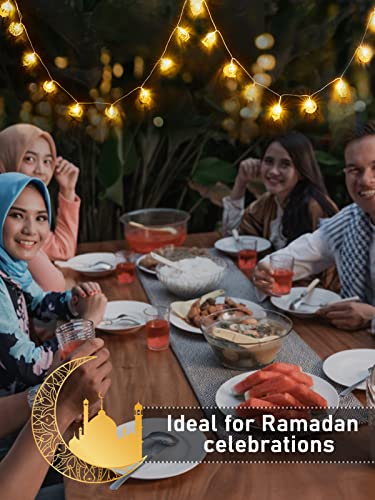 Ramadan Eid String Light - 9.8 ft 20 LEDs Mubarak String Light, Muslim String Decor with Moon Star Kerosene Lantern Palace Ornaments for Islamic Indoor Outdoor Home Garden Party Supplies - White Bulb - style: Lantern & Palace