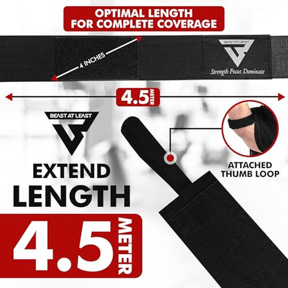 Boxing Hand Wraps, 180 Inches Inner Gloves with Thumb Loop | Elasticated Knuckle Protection for Martial Arts | Soft Under Mitts for Muay Thai, Kickboxing, MMA, Punching Bag Men Women - color: Black