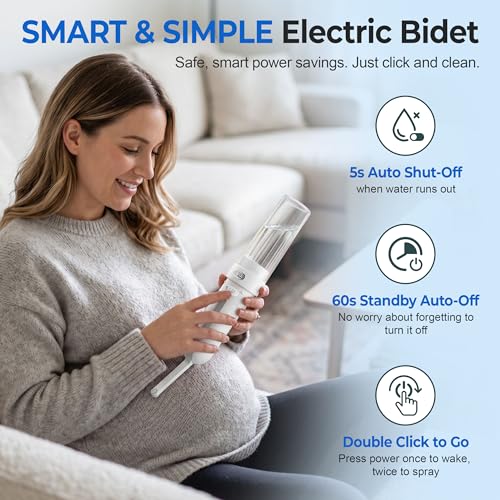 Electric Portable Bidet- Rechargeable Travel Bidet for Women, Postpartum, Hygiene | 3 Pressure Modes, 260 Uses/Charge, IPX7 Waterproof, Foldable & Compact, Standard Bottle Fit, USB-C Charging, White - color: White