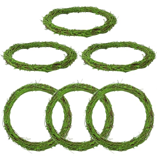 6 Pcs 12 inch Natural Grapevine Wreath Set, Hand-Woven Vine Branch Wreaths for DIY Crafts, Christmas Decorations, Home & Event Styling(Green) - size: 6 Pcs 12 inch Green
