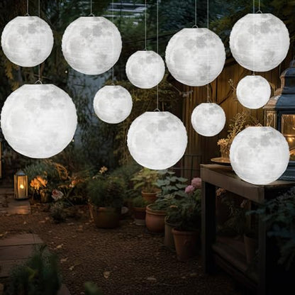 Baquler 12 Pcs 12" Back to School Moon Lanterns Classroom Ceiling Hanging Decoration Space Moon Party Birthday Decorations Decorative Grey Hanging Ball Paper Lanterns for Room Classroom Party