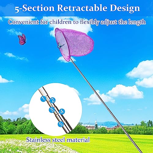 6 Pack Telescopic Butterfly Nets, Insect Catching Nets, Fishing Net, Nature Exploration Toys for Kids Outdoor Playing