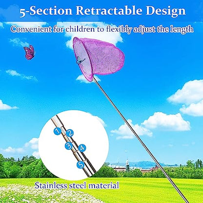 6 Pack Telescopic Butterfly Nets, Insect Catching Nets, Fishing Net, Nature Exploration Toys for Kids Outdoor Playing