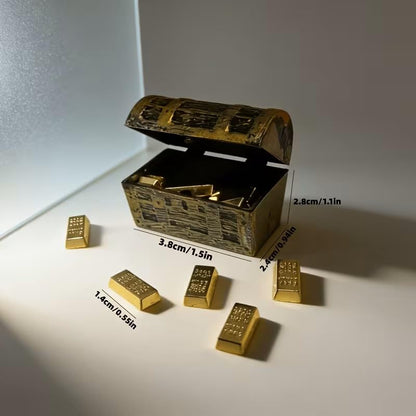 Metal Pirate Treasure Chest Aquarium Decor, Mini Treasure Box with Golden Coins & Bars, Lockable Fish Tank Accessory for Goldfish and Aquatic Plants Decoration