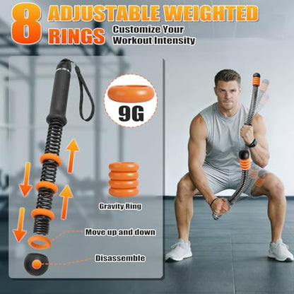 Cordless Battle Ropes Adjustable Weighted with 8 Removable Weight Rings, Portable Ropeless Battle Ropes for Home Gym, HIIT, Functional and Full Body Workout for Women and Men