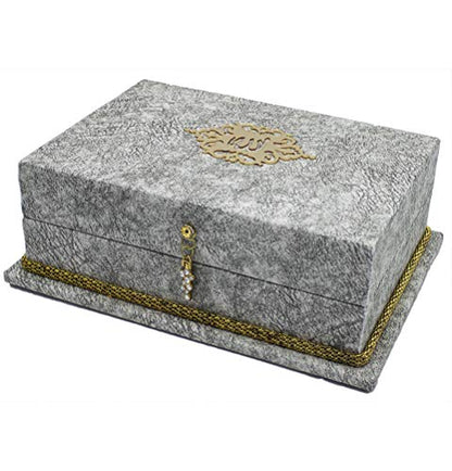 Modefa Islamic Turkish Holy Quran in Arabic with Keepsake Velvet Gift Case & Prayer Beads (Grey) - color: Grey