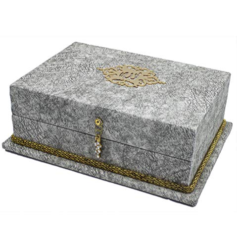 Modefa Islamic Turkish Holy Quran in Arabic with Keepsake Velvet Gift Case & Prayer Beads (Grey) - color: Grey