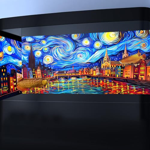 36X18IN Blacklight Vincent Van Gogh Black Light Aquarium Background, UV Fish Tank Background Art Oil Painting Terrarium Background with 10 EVA Double-Sided Tape - size: 36X18in/90X45cm