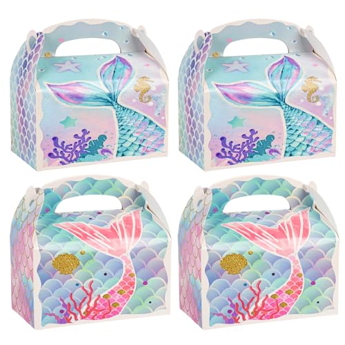 36 Pack Cute Mermaid Party Favor Treat Boxes, Small Ocean Gable Boxes for Parties Giveaways and Small Business 6.18x3.58x3.39 Inches - color: Mermaid